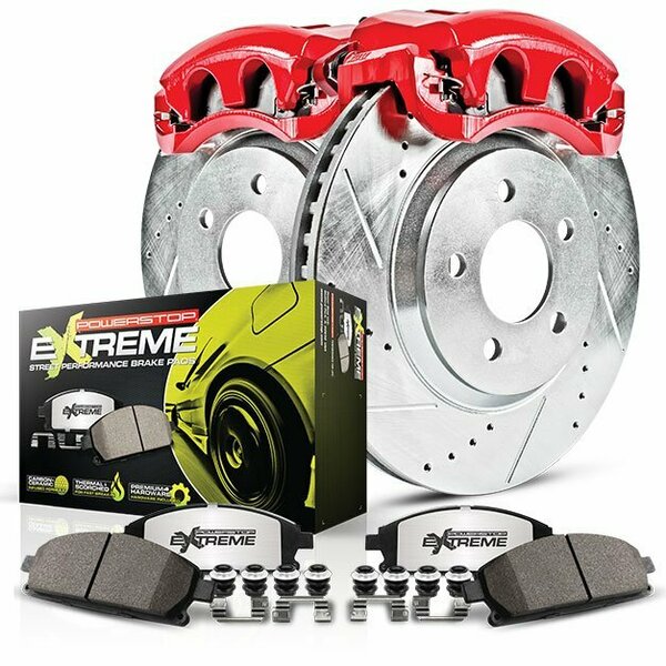 Powerstop Z36 Extreme Carbon Fiber Ceramic Brake Pads, Silver Zinc Plated Cross-Drilled And Slotted Rotor K5411-36